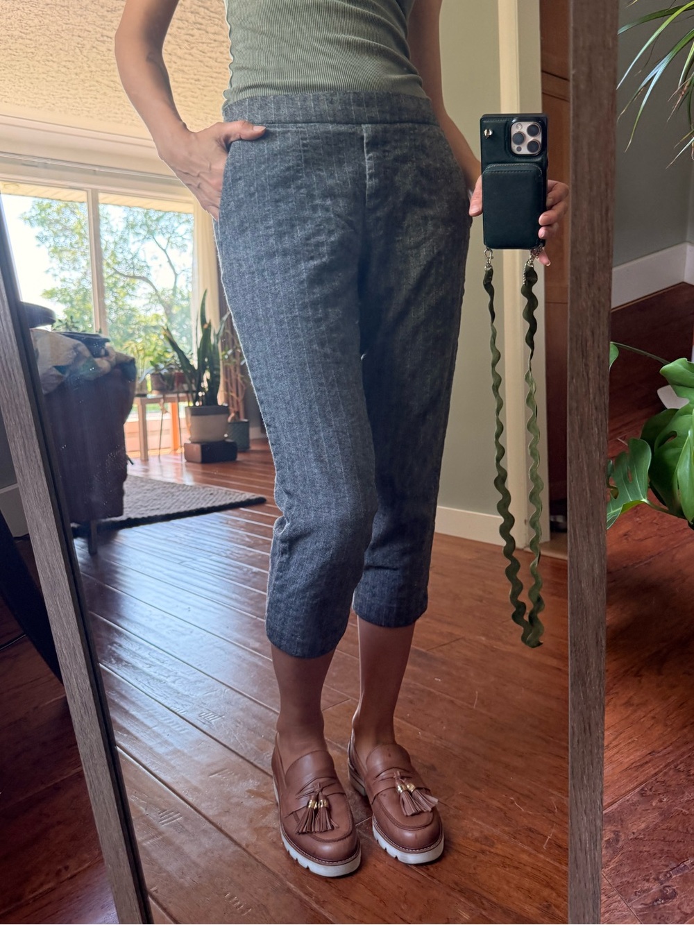 Babaton Gray Pinstriped Cropped Conan Wool/Cashmere Pant